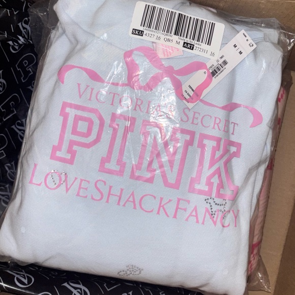 Blue Womens MEDIUM PINK LoveShackFancy oversized hoodie sweatshirt glacier mist - Picture 4 of 11